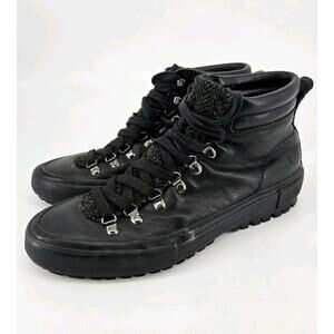 Frye Ryan Lug Hiker Waxed Triple Black Leather Boots Sz 9